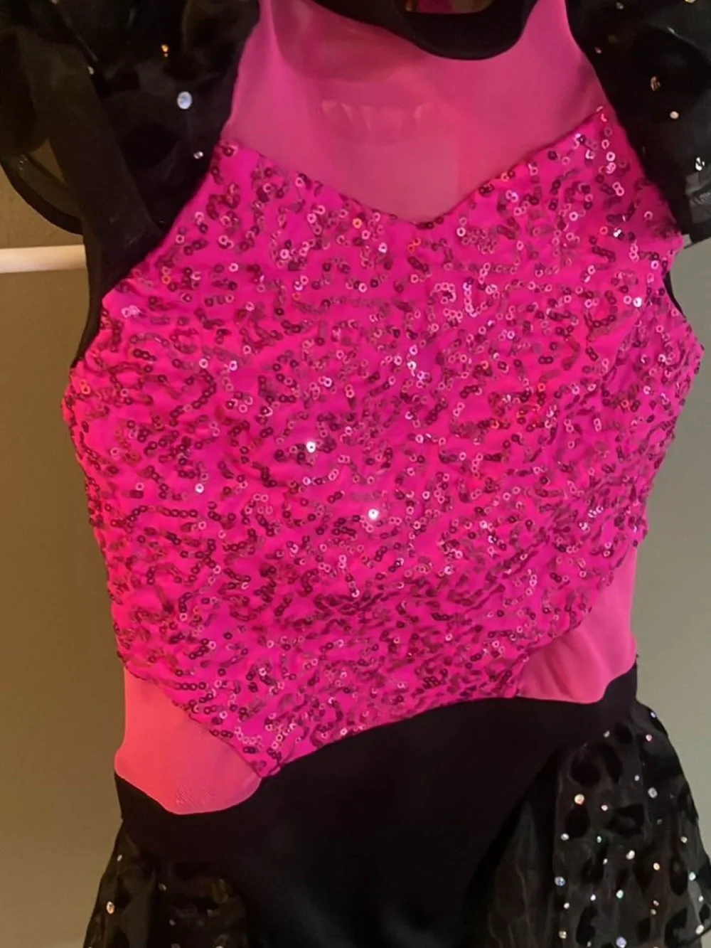 Weissman Hot Pink and Black Sequined Dance Costume size 1C or 7/8